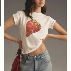 Anthropologie Strawberry Graphic Tee